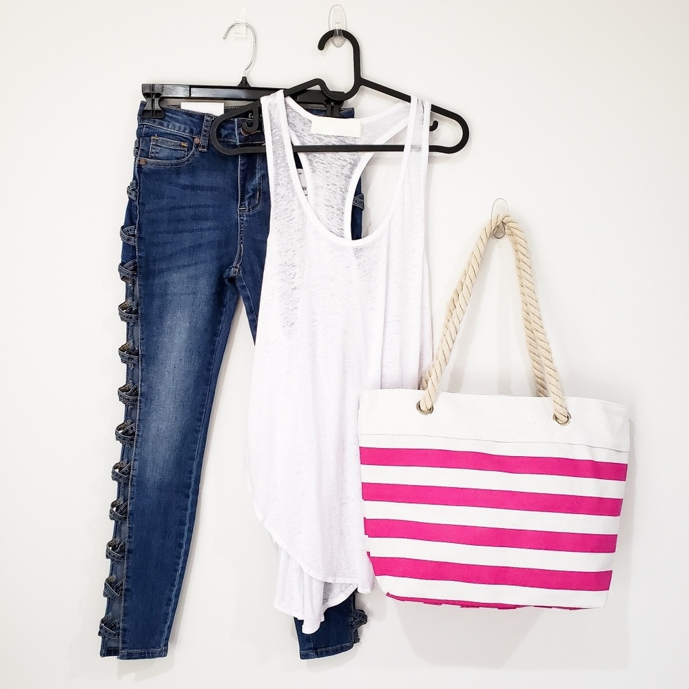 LATTICE SIDE ANKLE SKINNY JEANS